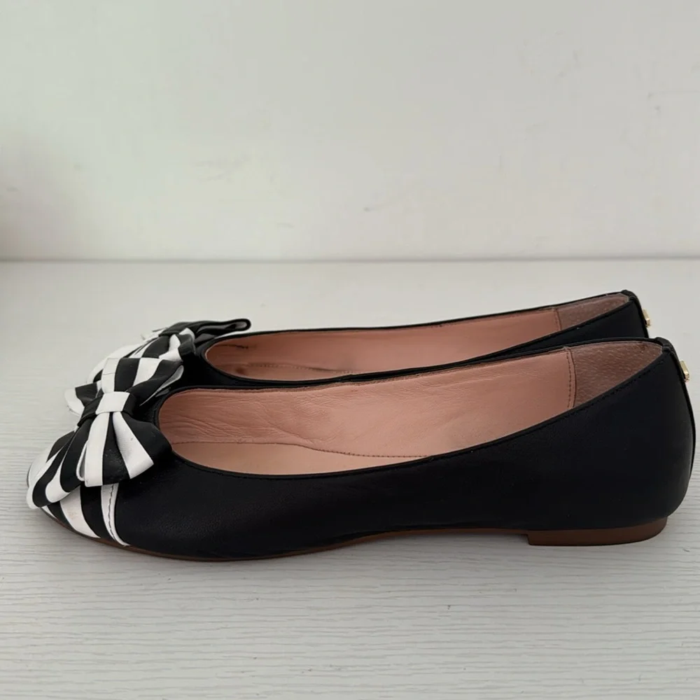 Kate Spade Wallace Black & White Striped Bow Round Toe Flats Size 8 - Picture 6 of 10